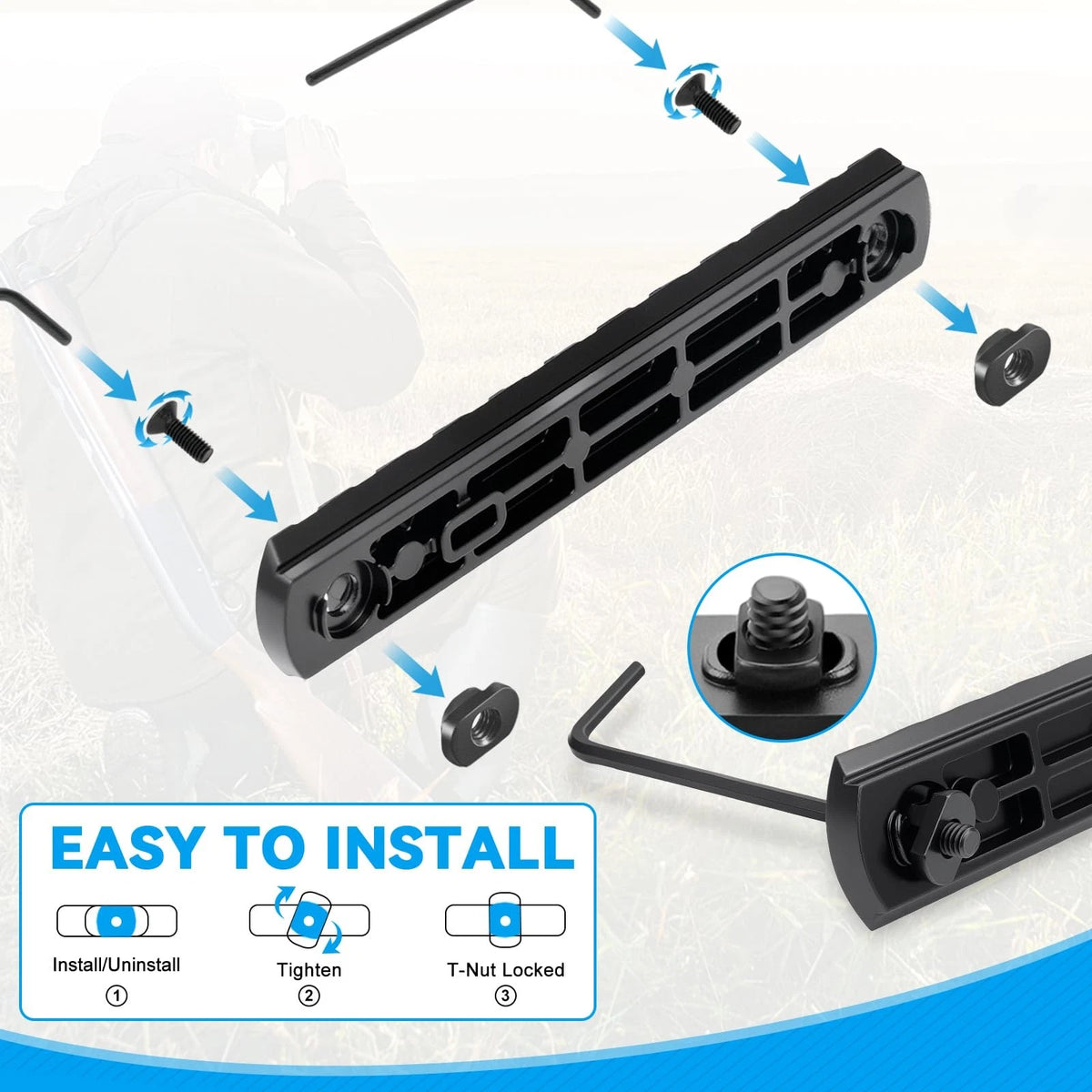 REERON Single Picatinny Rail Section Adapter 6 Pack 3 5 7 9 11 13 Slot Black