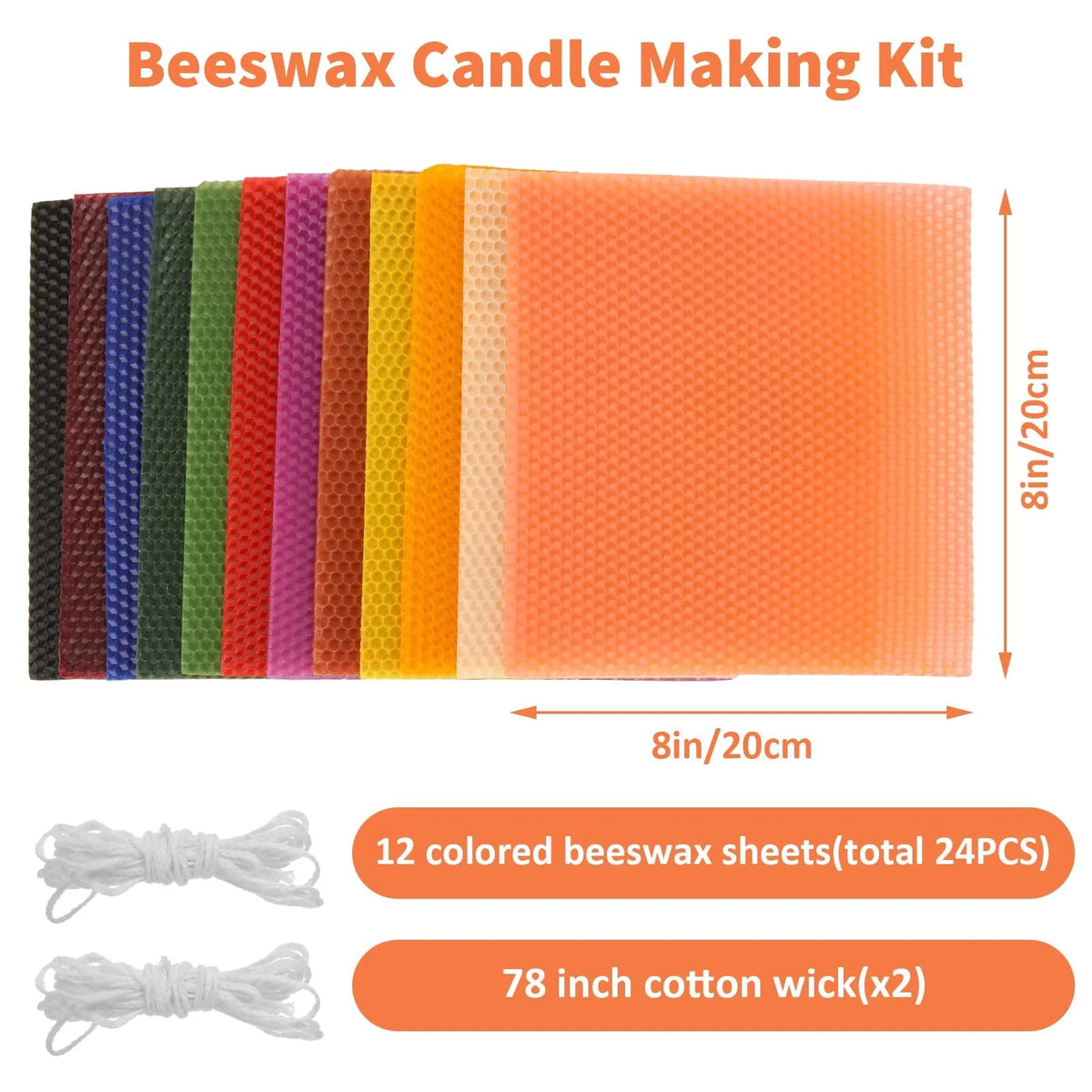 GBACHOOSE Beeswax Sheets for Candle Making, 7.8x7.8 inches, 12Color - 24PCS