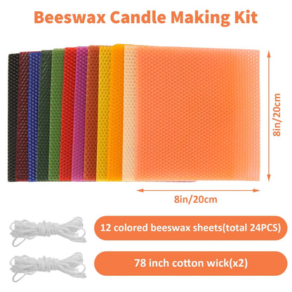GBACHOOSE Beeswax Sheets for Candle Making, 7.8x7.8 inches, 12Color - 24PCS