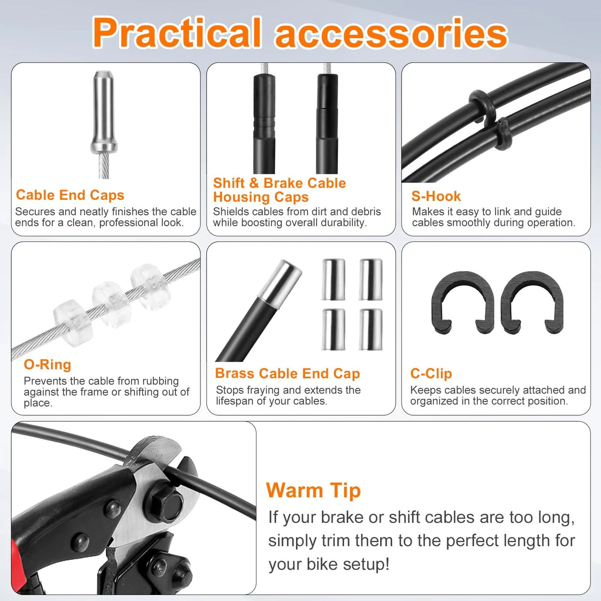 Bike Brake Cable Kit with Stainless Steel Cutter, Black