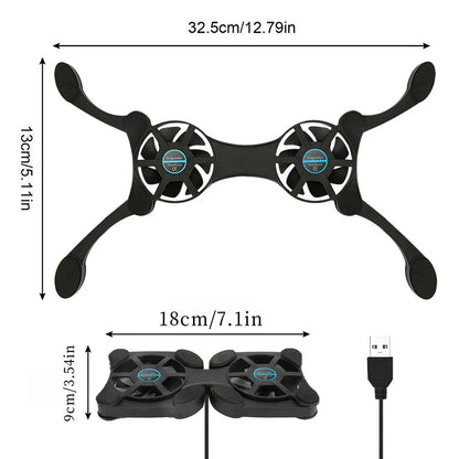 Dual USB Fan Cooler Pad for Laptop 7-15 Inch Adjustable Foldable Arms Low Noise
