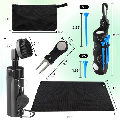 21 Pcs Golf Essentials Kit, Club Cleaning Kit - Brush & Black
