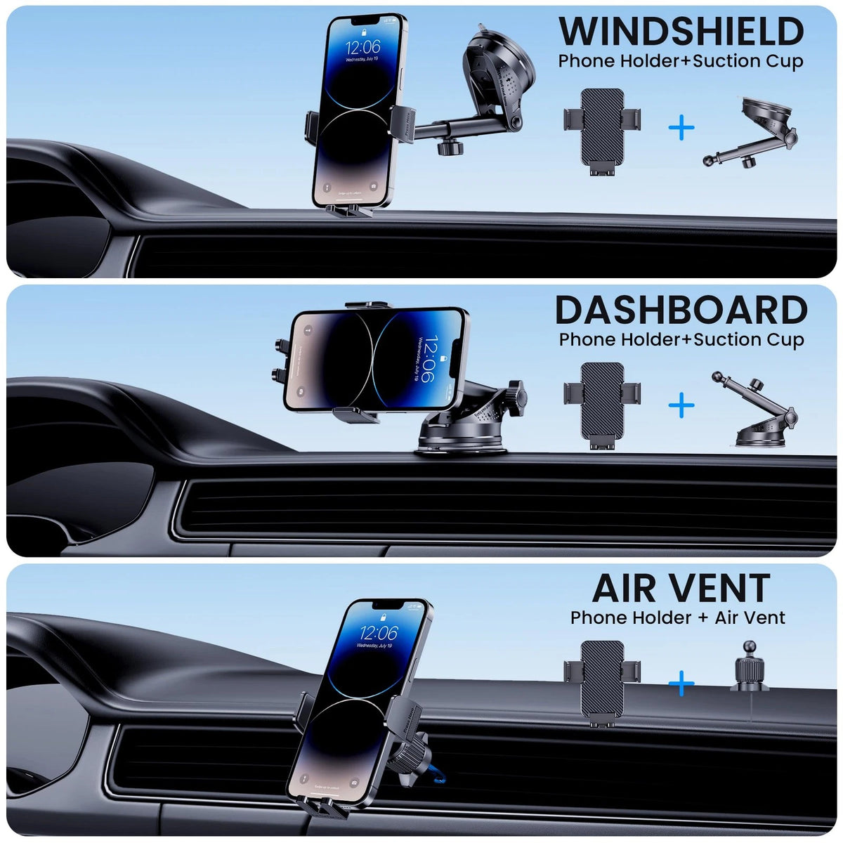 BIVGAZA Phone Holder Car [Military-Grade Suction] Universal Black