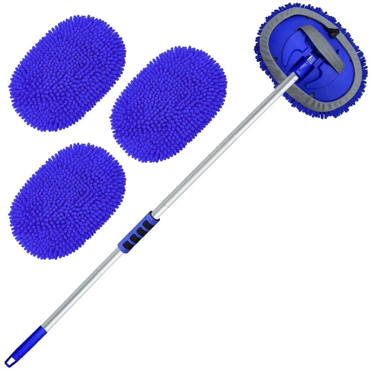 Wontolf 62'' Car Wash Brush Kit with Long Handle, Chenille 9P, Blue-7pcs