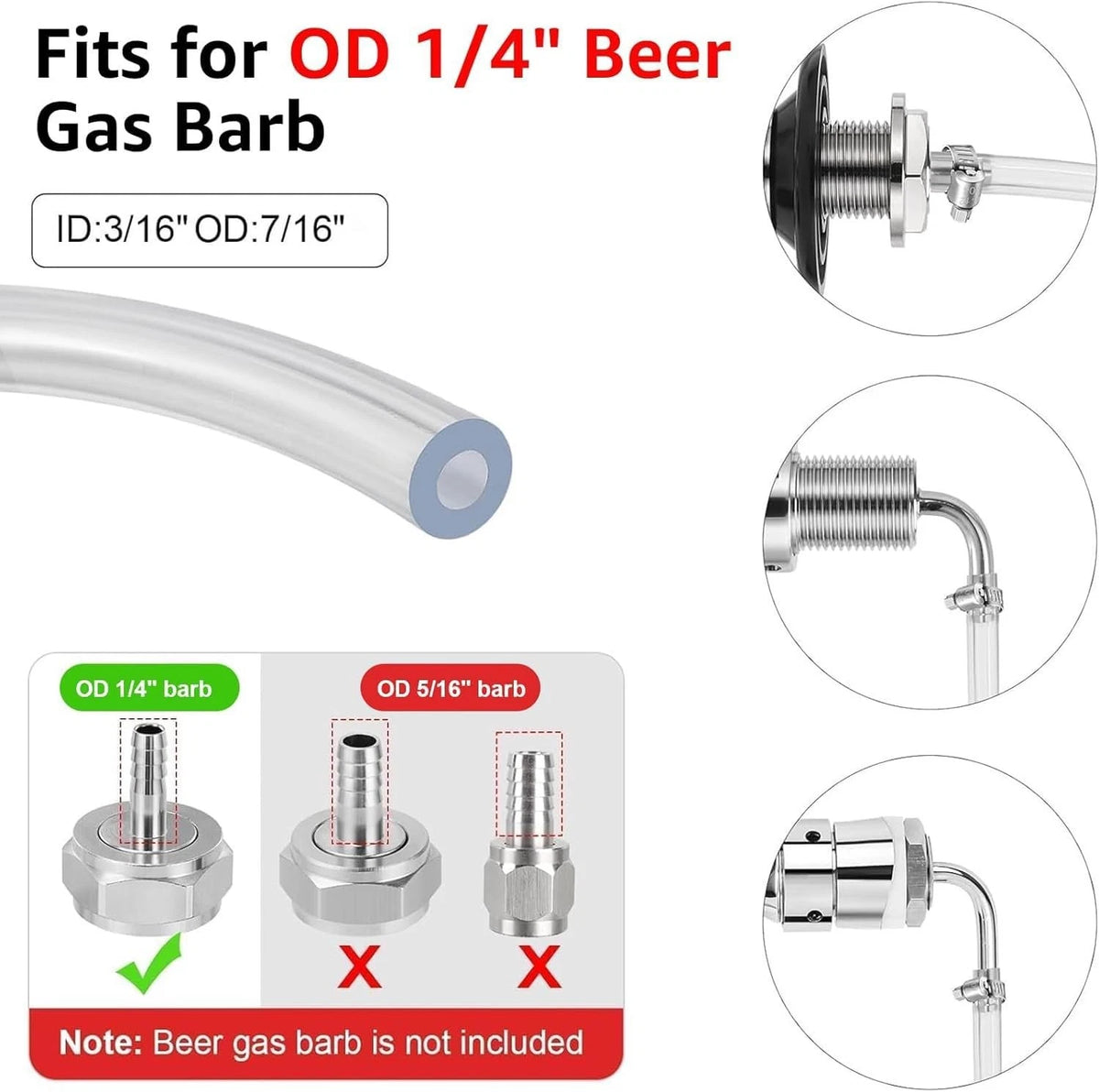 5ft Kegerator CO2 Gas Line and Beer 5Ft Line+5Ft Line, Red+Clear