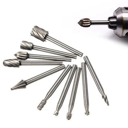10Pack 1/8in Shank HSS Rotary Burr File Rasp Drill Bits For Wood Stone Carving