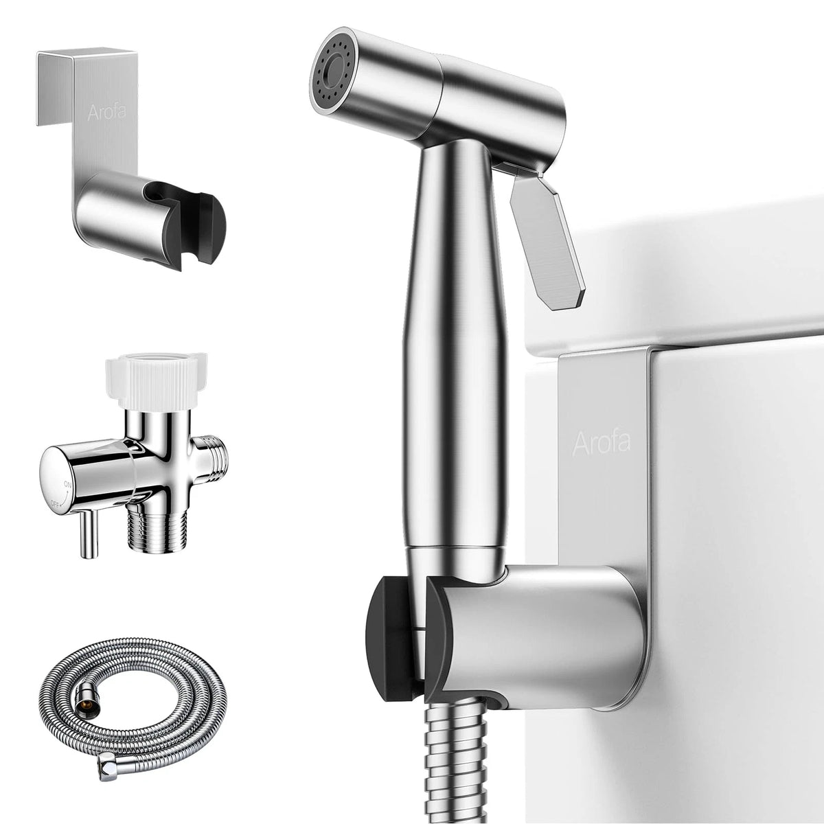Arofa Handheld Toilet Bidet Sprayer for 1 Pack, Brushed Nickel