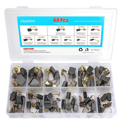 60 Pcs Electric Motor Carbon Brushes Set, 10 Assorted Sizes Graphite &...