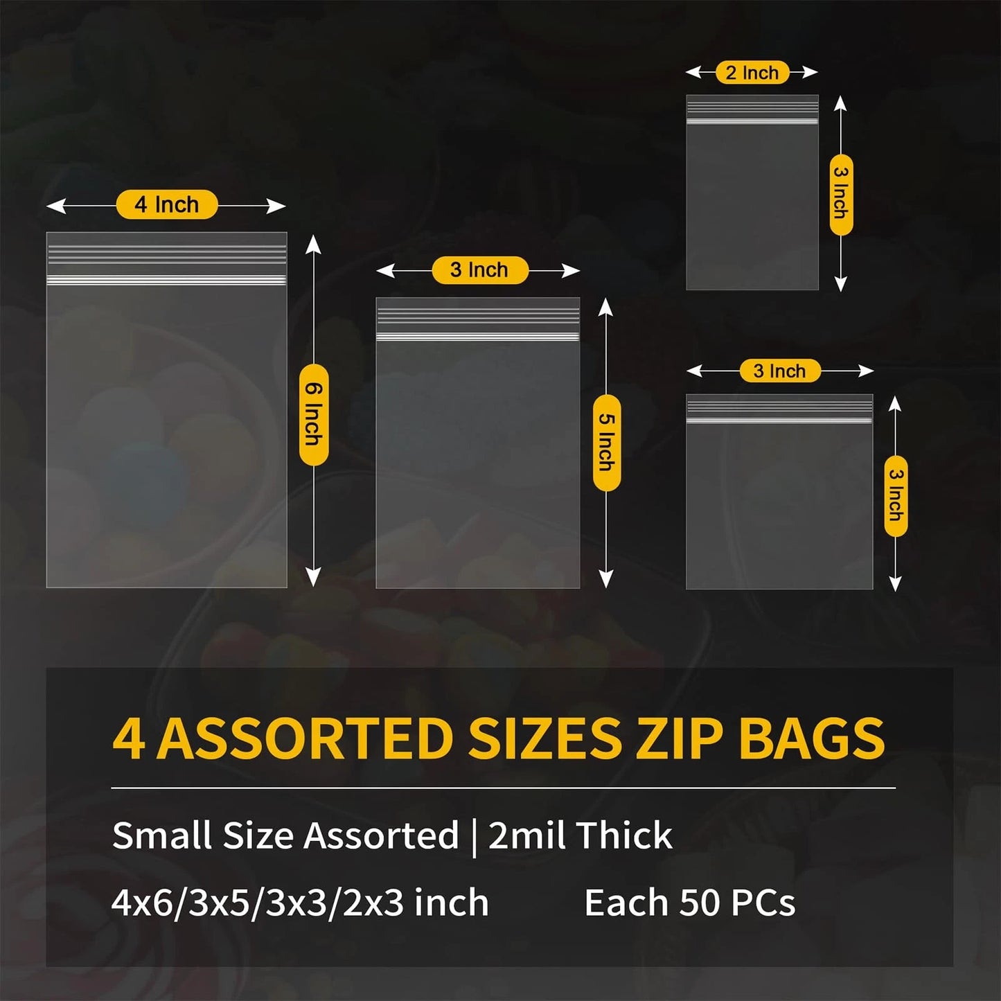 200 Pack Small Plastic Bags For Jewelry, 200pcs(2x3 3x3 3x5 4x6 Inch), clear