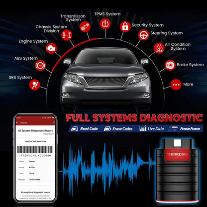 Thinkdiag OBD2 Scanner Bluetooth Full System Portable, Red and Black