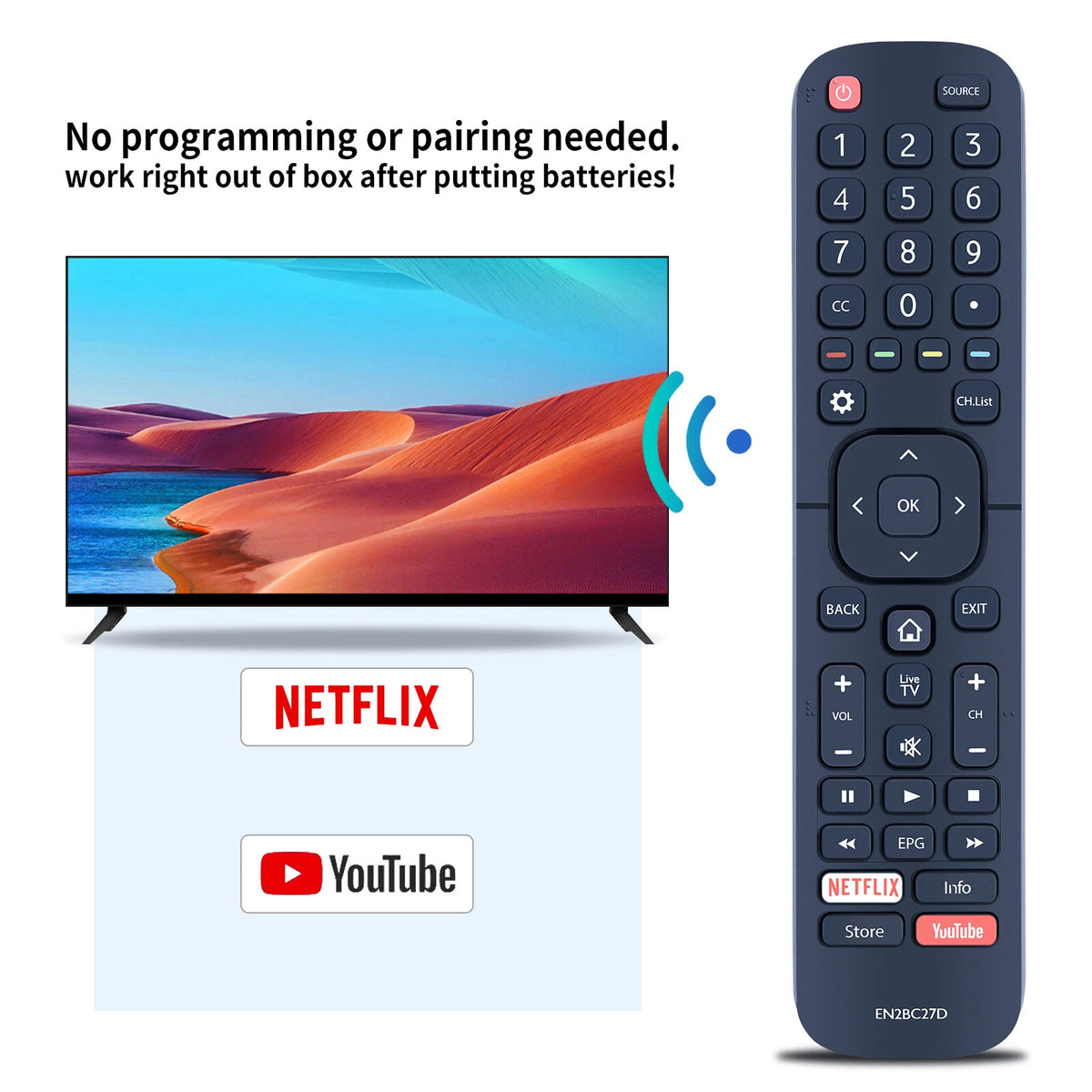 EN2BC27D For Dévant LCD LED TV With NETFLIX YouTube Remote Control