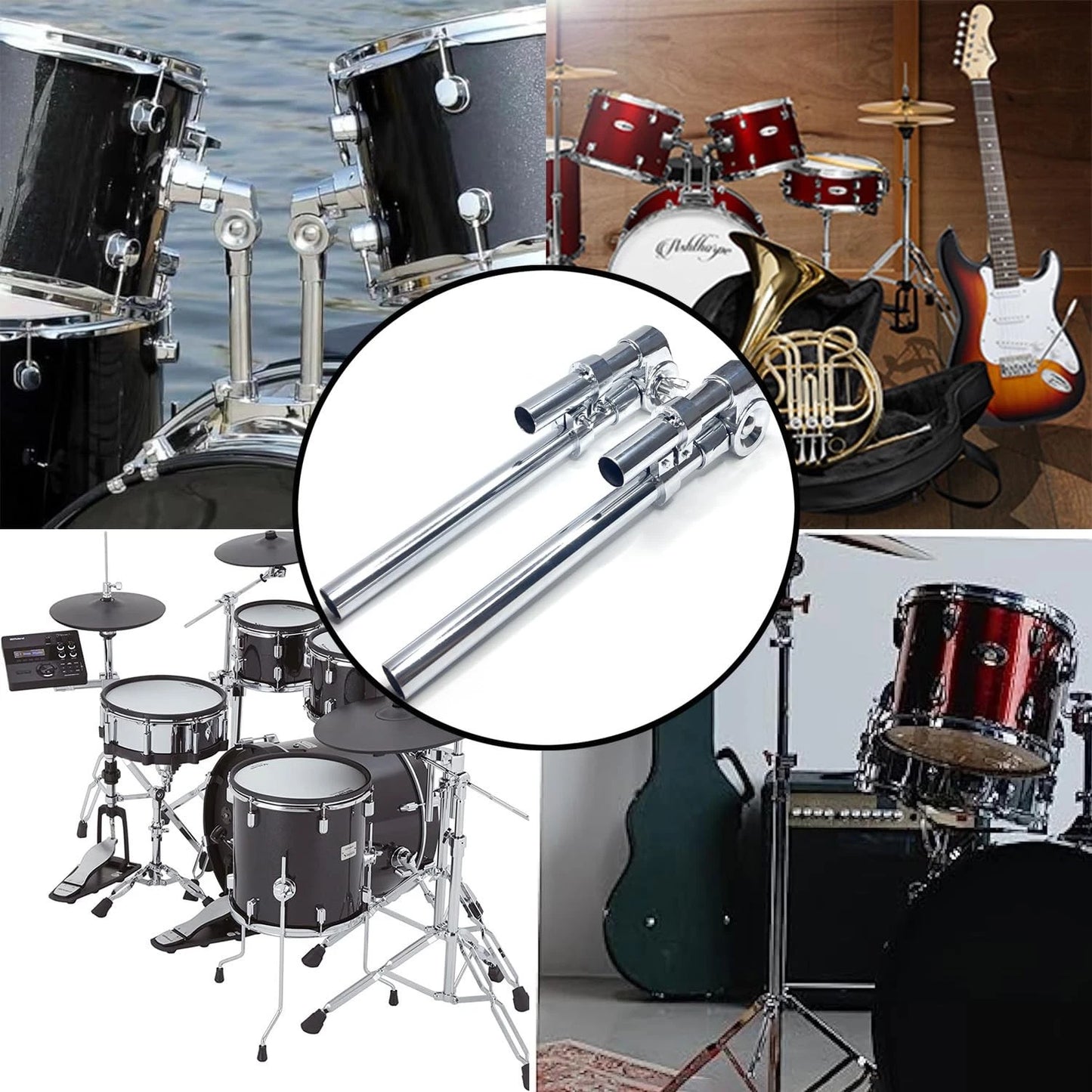 Tceapoo 2Pcs Tom Drum Holder Bracket, Percussion Stand Mount Silver