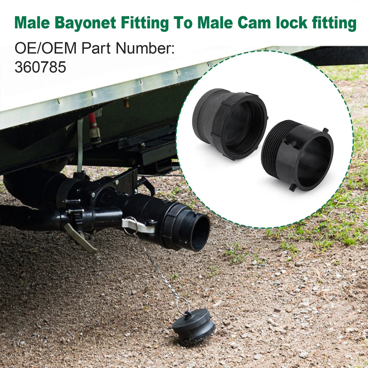 360785 Waste Master RV Sewer Hose Male Bayonet Fitting Converter , Black