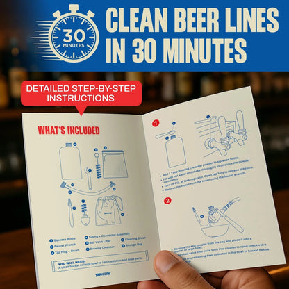 Kegerator Cleaning Kit with 1 LB Beer Line Cleaner Made in USA – 30+ White