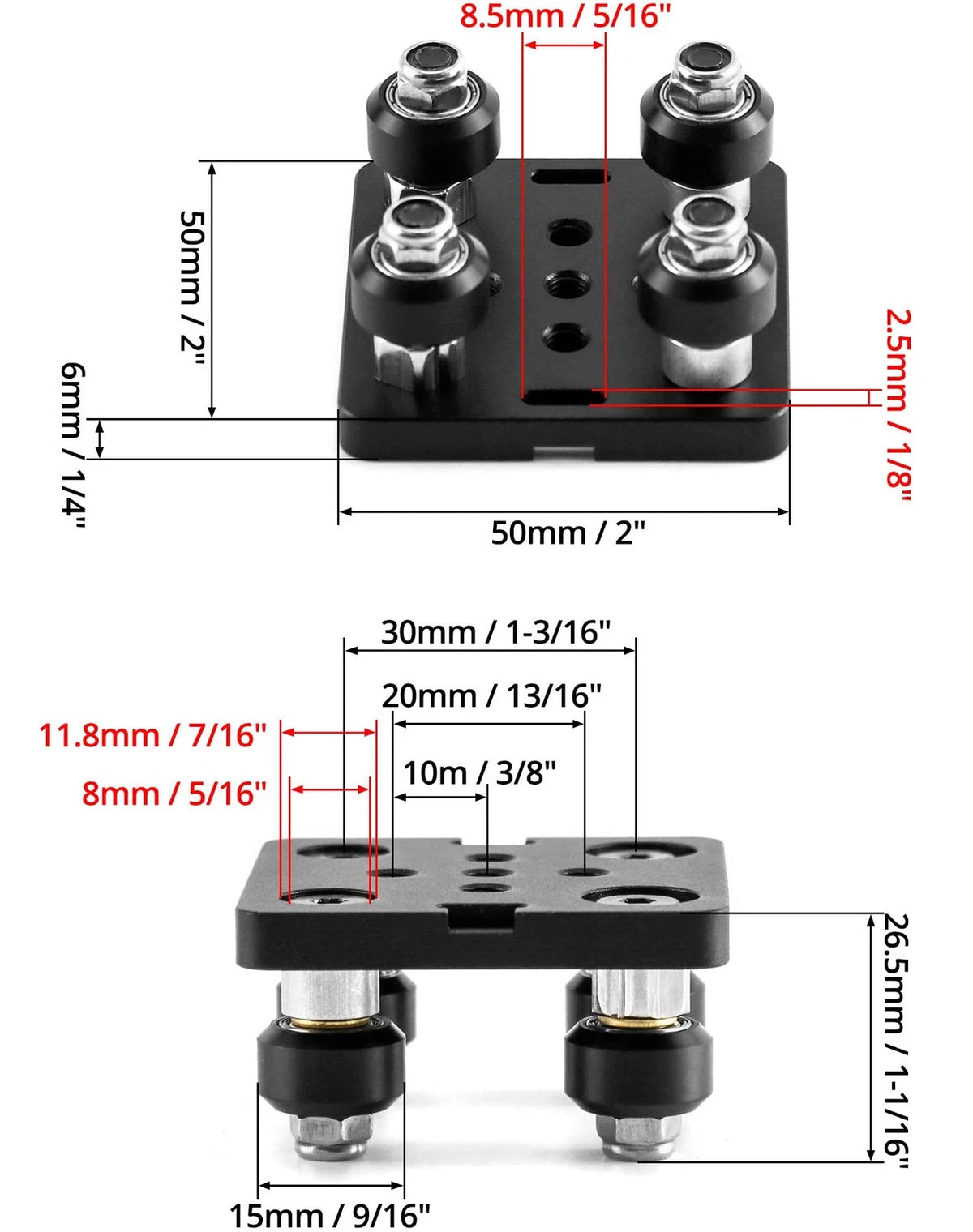 QWORK Small V-Wheel Plate, 2 Pack V-Slot Gantry Rod Plate 50mm x 50mm, 2 Pcs