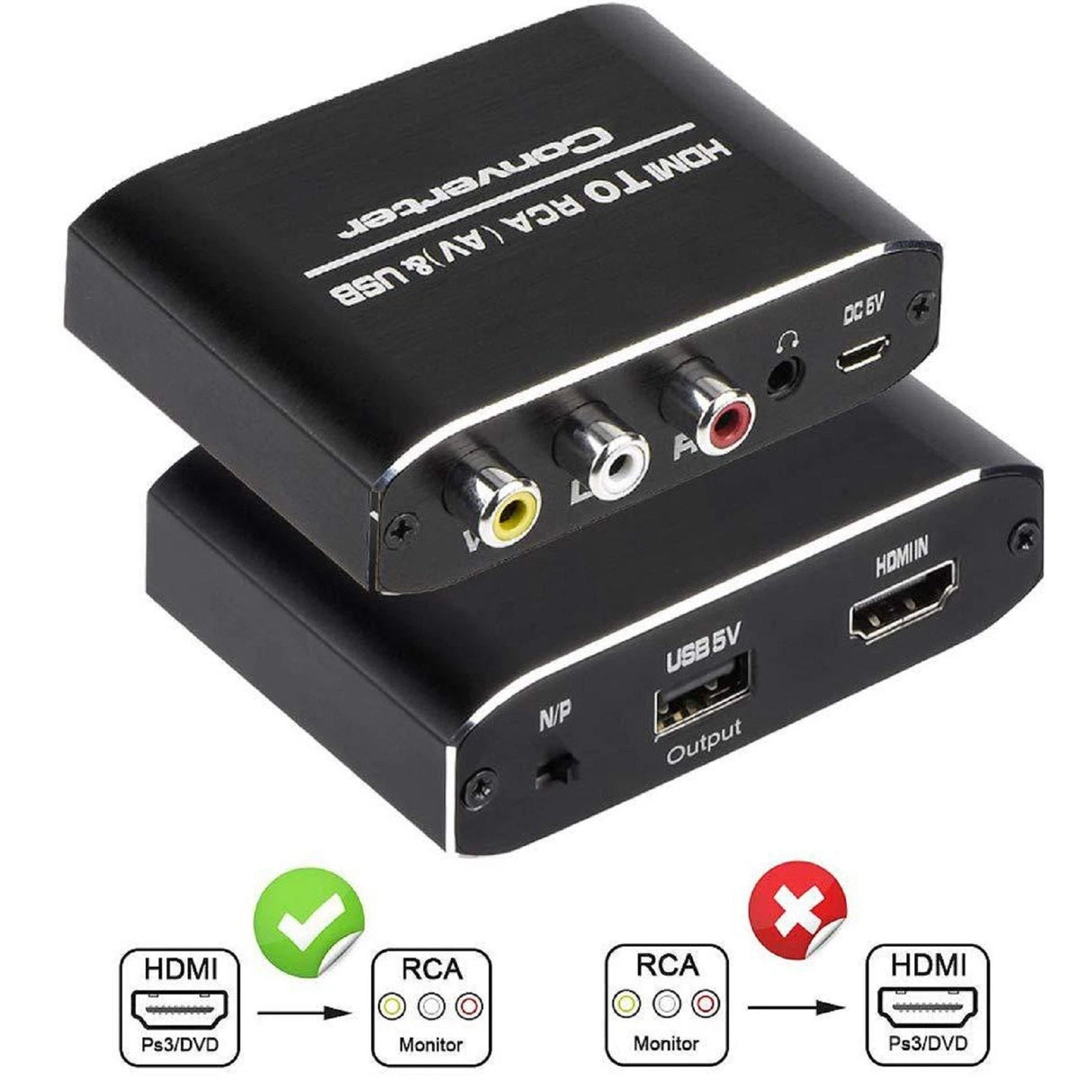 1080P HDMI to RCA Converter Adapetr HDMI Input to RCA Output+3.5mm Audio Output