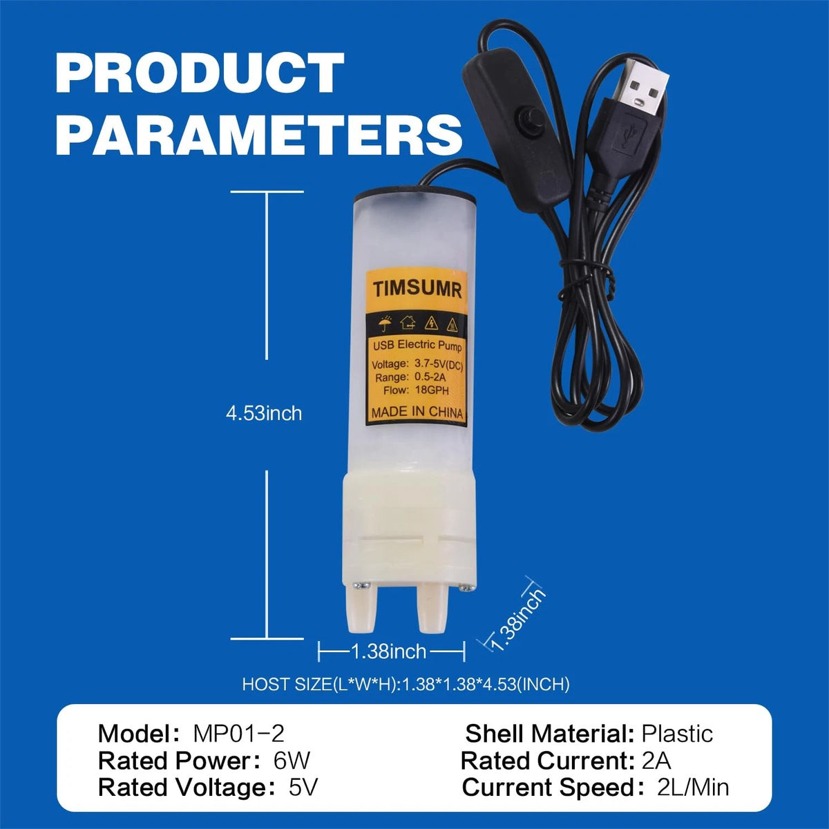 Portable USB Electric auto siphon Self Priming Small, Black Button Switch