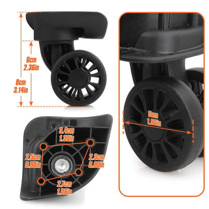 Domiella 2pcs Luggage Replacement Wheels, Suitcase Swivel Repair 2pcs, Black