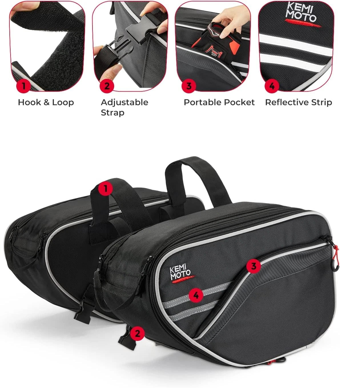 KEMIMOTO Motorcycle Saddlebags Bag Expandable 24-30L (15L*2) One Size, Black