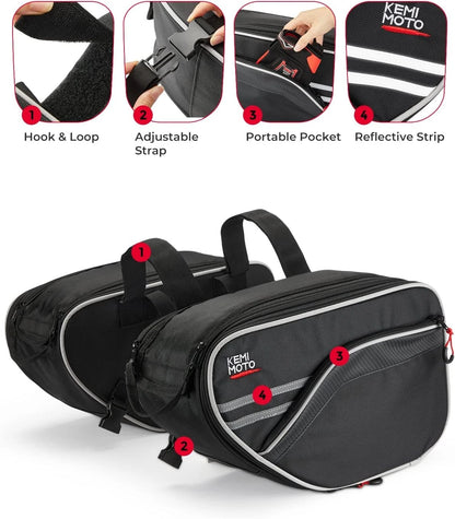 KEMIMOTO Motorcycle Saddlebags Bag Expandable 24-30L (15L*2) One Size, Black