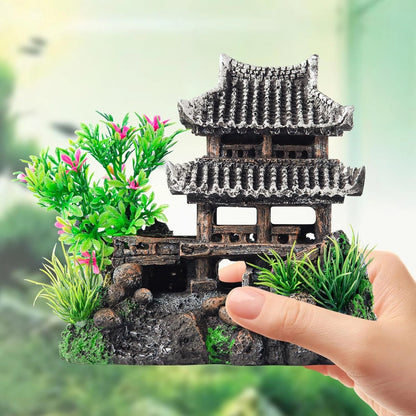 CousDUoBe 9Pcs Resin Castle Decorations Set，Realistic Fish Tank Gray