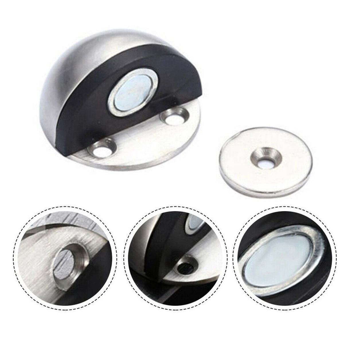 2Pcs Stainless Steel Magnetic Suction Anti-collision Semi-circle Door Stopper qr