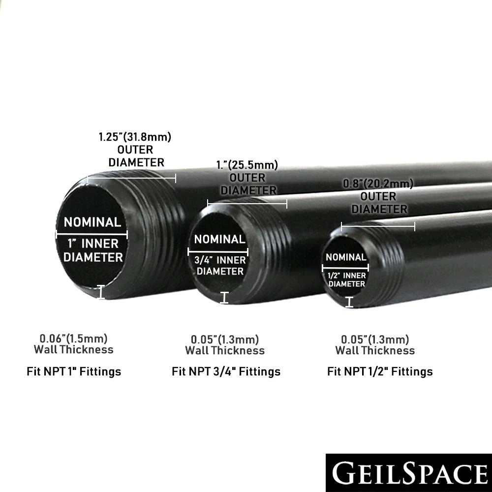 GeilSpace 6 Pack 1/2" × 16" Pre-Cut Black Metal Pipe, × 16",