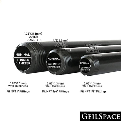 GeilSpace 6 Pack 1/2" × 16" Pre-Cut Black Metal Pipe, × 16",