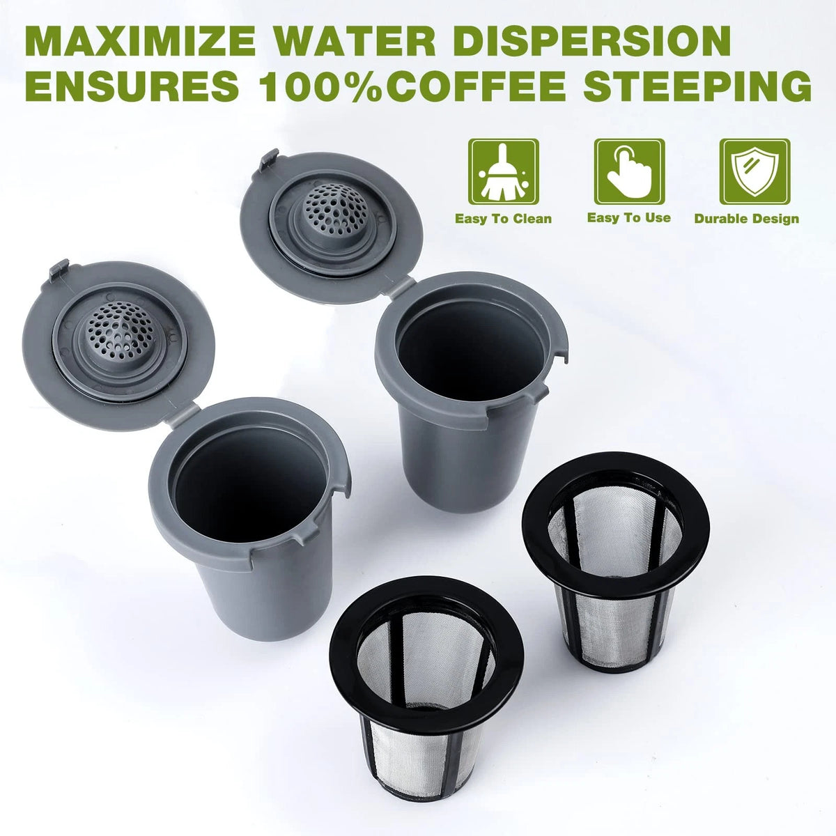 2PCS Reusable Coffee Filter Cups, Compatible with SS-RFC K-Cup Size, Gray