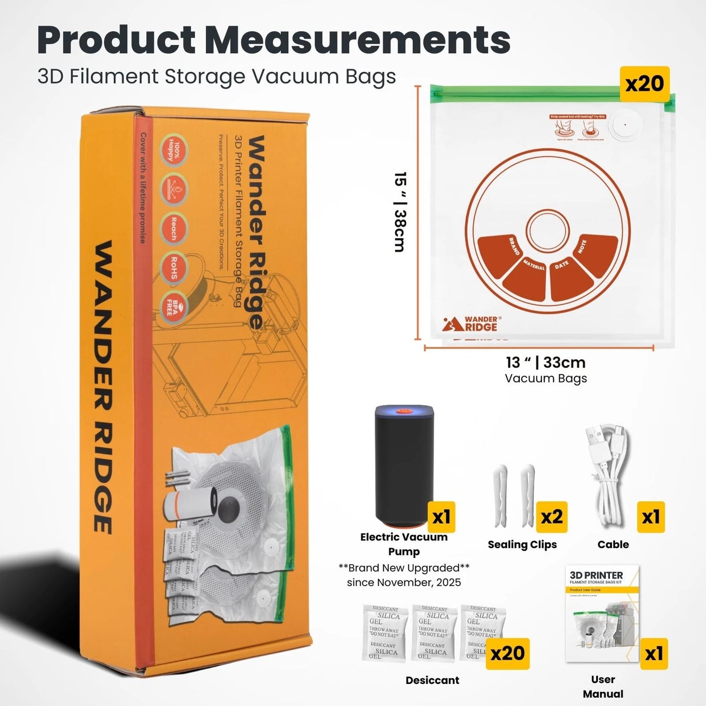 20 PCS 3D Printer Filament Storage Bags Vacuum Kit Printer...
