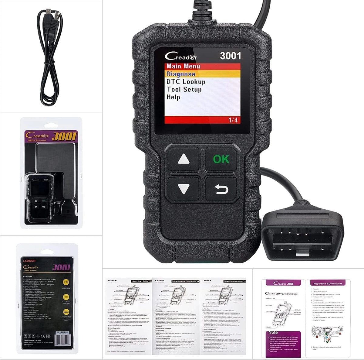 LAUNCH Creader 3001 OBD2 Scanner, Engine Launch x431 V+ Scan tool, CR3001