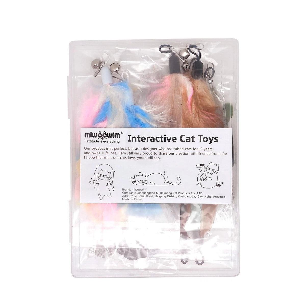 12 Pack Cat Wand Feather Toy Refills with 12 colored feather replacements