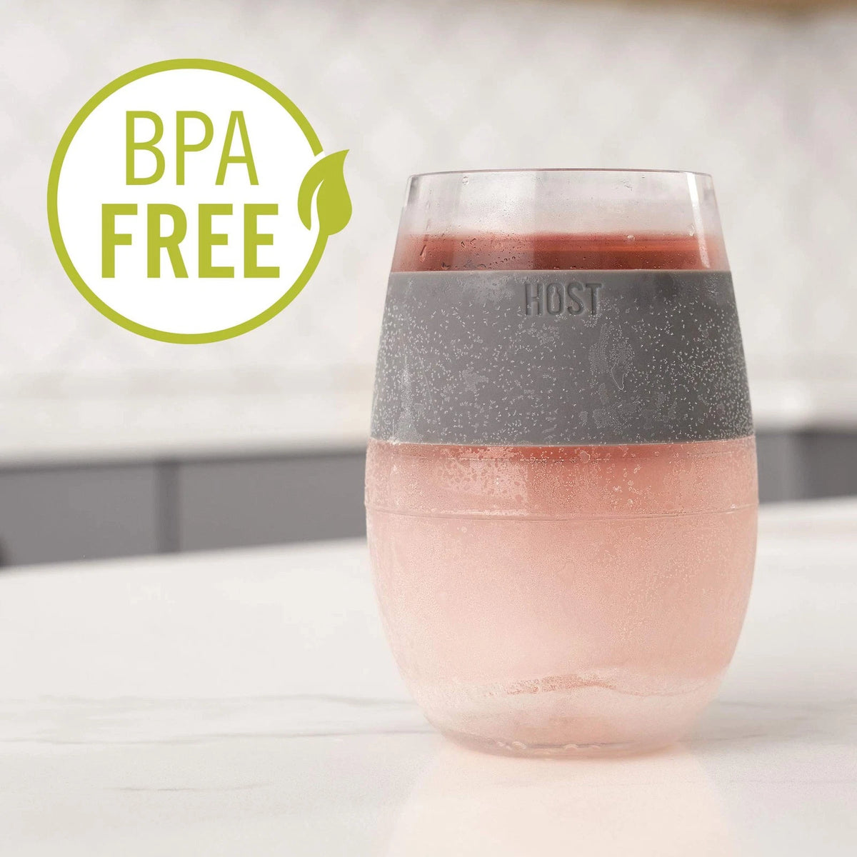 Host Wine Freeze Cup Set of 2 - Plastic Double Wall 8.5 Ounces, Gray Standard