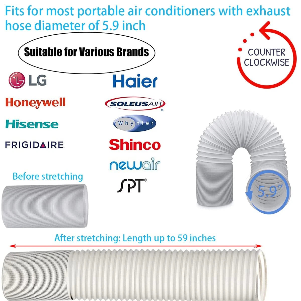 Coolaihan Portable Air Conditioner Vent Kit with 5.9" Exhaust 5.9 inch, Gray