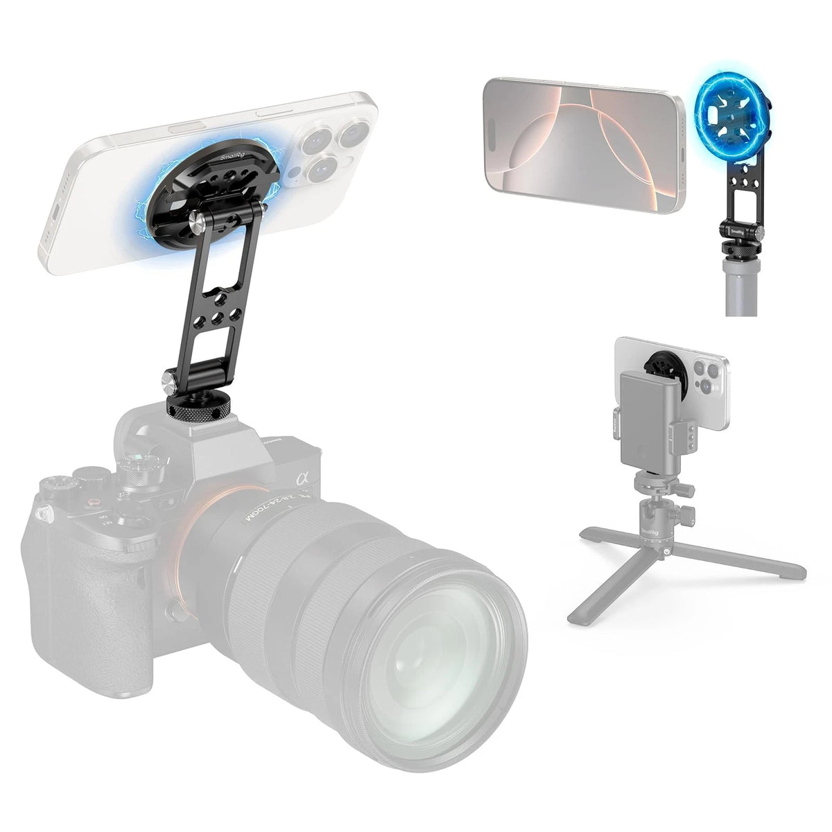 SMALLRIG Magnetic Metal Phone Mount with Cold Shoe Tripod Holder, black