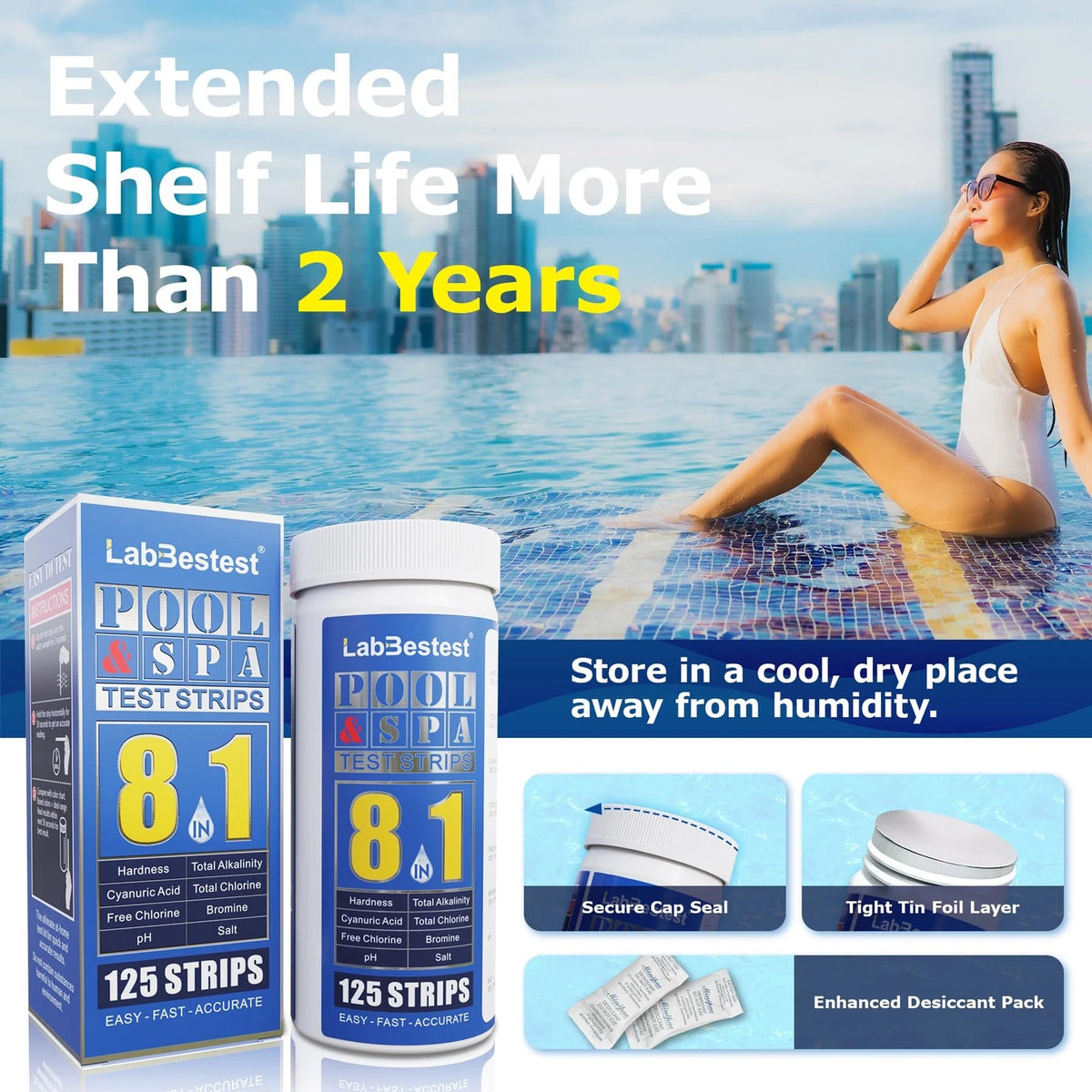 LabBestest Pool Salt Test Strips - Water Testing Kit - 125...