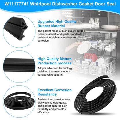 UPGRADED W11177741 Dishwasher Gasket Door Seal Compatible with Whirlpool...
