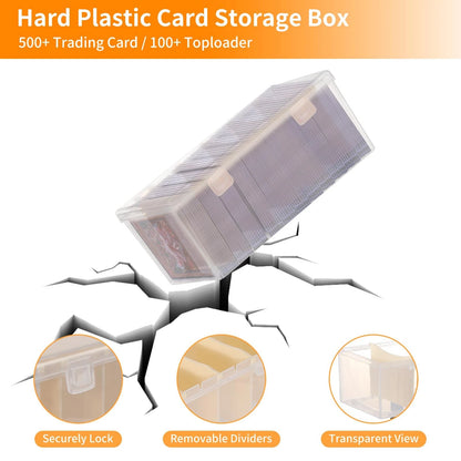 Trading Card Storage Box with 6 Dividers,Toploads 8 x 4.5 x 3.5 inches, Clear