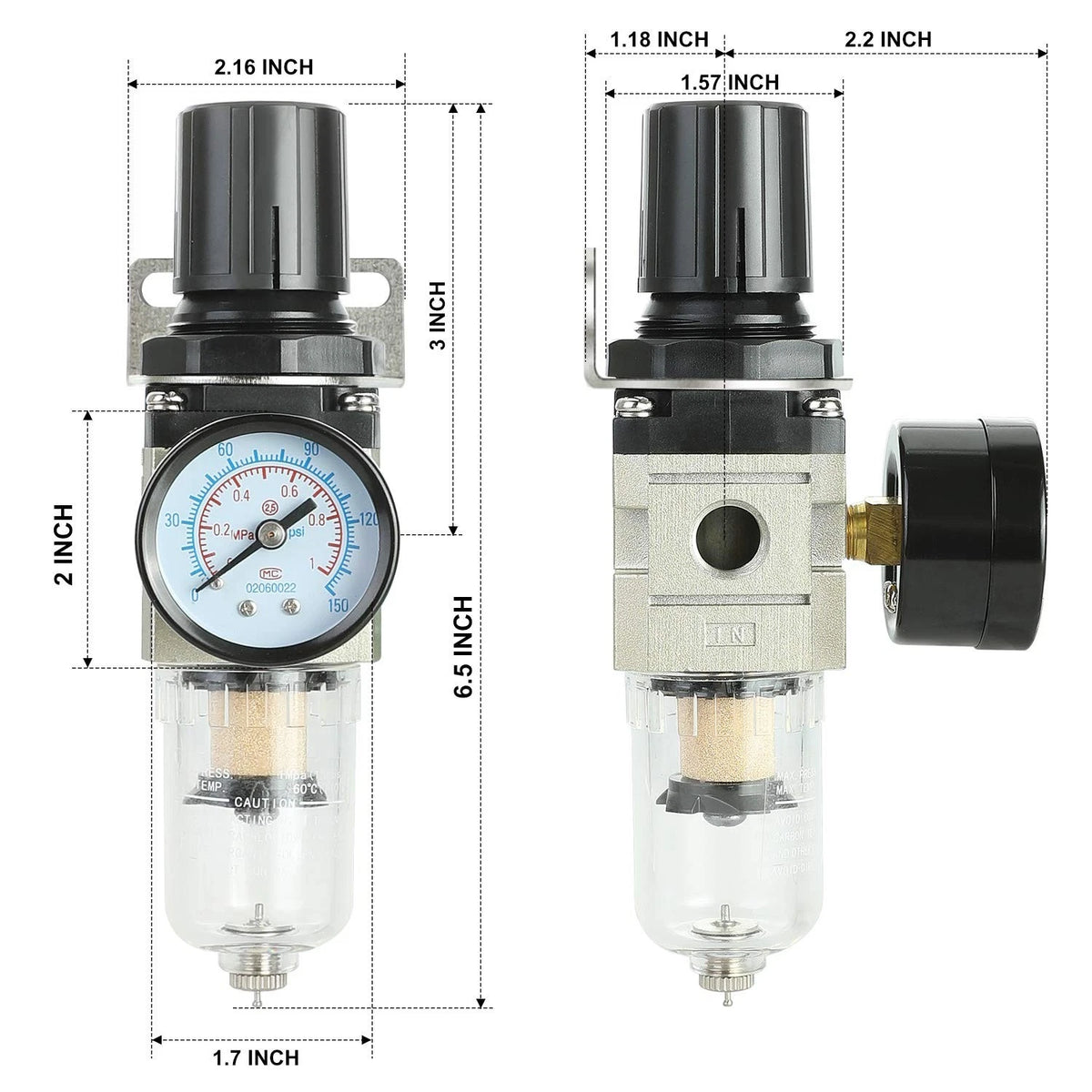 Hromee 1/4 Inch Air Compressor Filter Regulator Combo, 1/4" Manual, Black