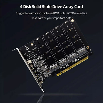 M.2 NVME SSD To PCIE X16 Adapter 4 Port NVMe To PCI-e Host Expansion Card Kit