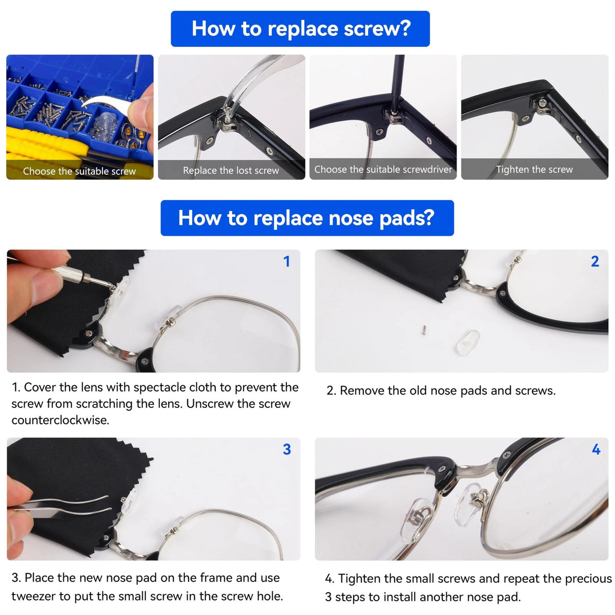 Upgraded All-in-One Magnetic Eyeglass Repair Tool Kit with Screws, Blue