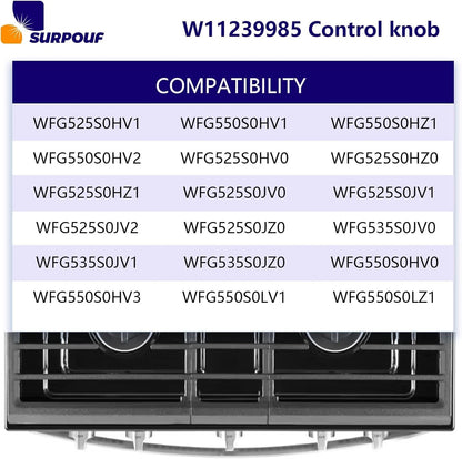 W11239985 Control Knob Compatible with Whirlpool Gas Ranges Replace Sliver