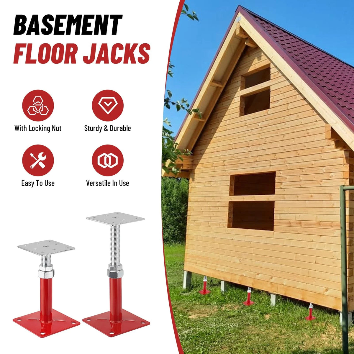 TRUCFUSION House Floor Jacks, 5-8" Height Range Adjustable Screw 2X, red