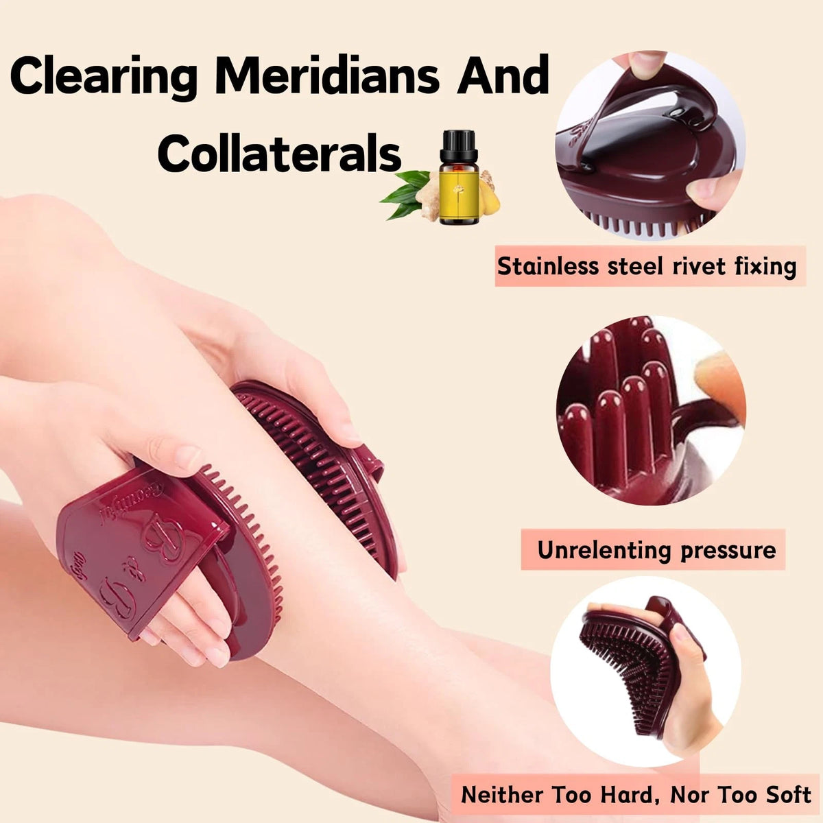 2pcs Meridian Brush Massage, 2025  Massage Pressure Brush, Brown