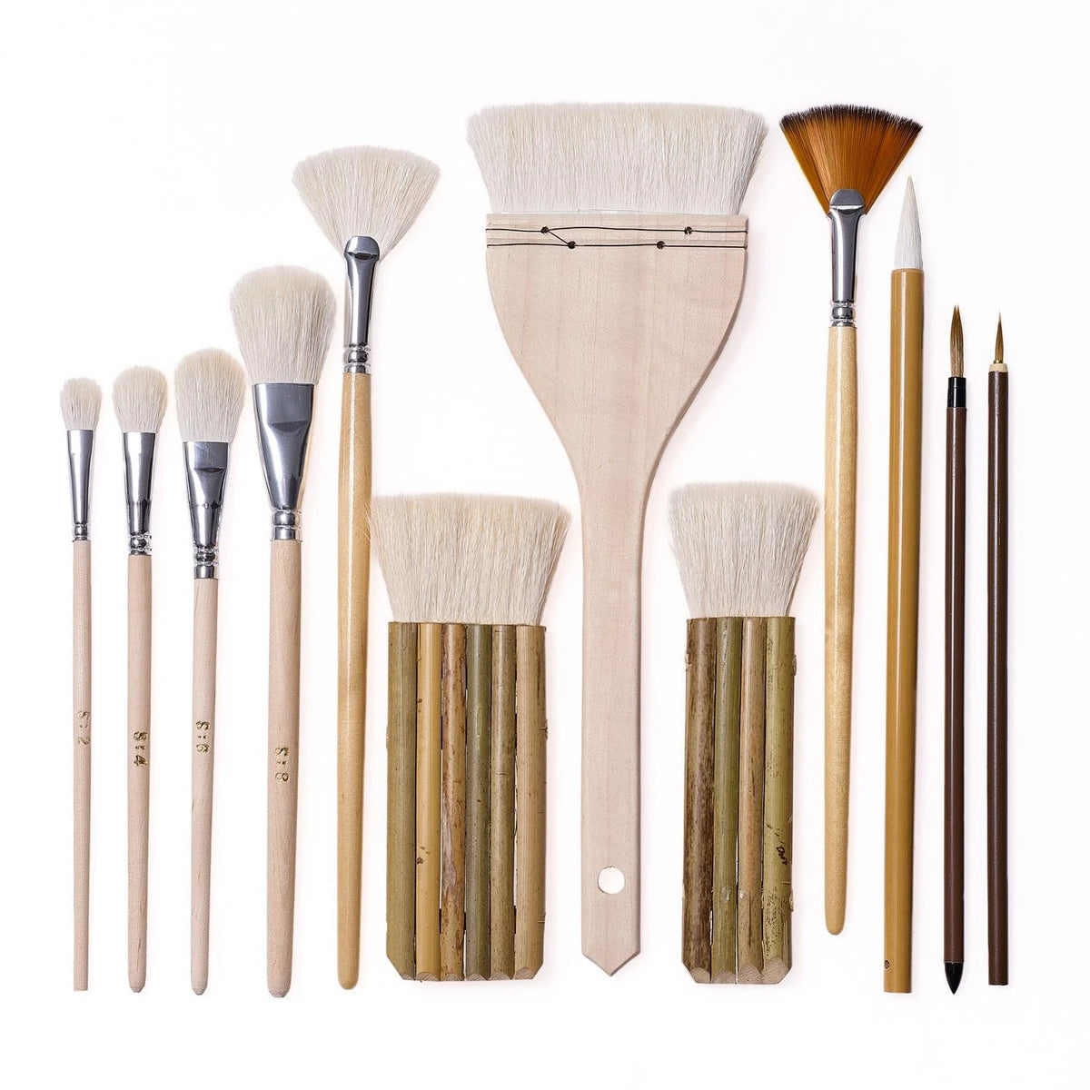 12 PCS Pottery Glaze Brushes Set with Goat Hair & Hake Beige