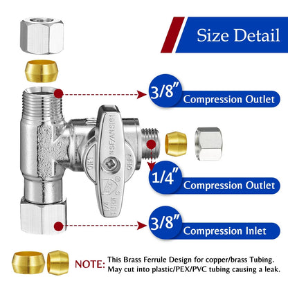 Fridge Water Line Kit Connector - Refrigerator Ice 3/8x3/8x1/4, Chrome-Plated