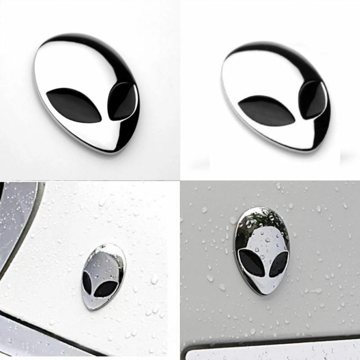 2PCS Chrome Metal 3D Alienware Head Auto Logo Sticker Badge Emblem Car Decal