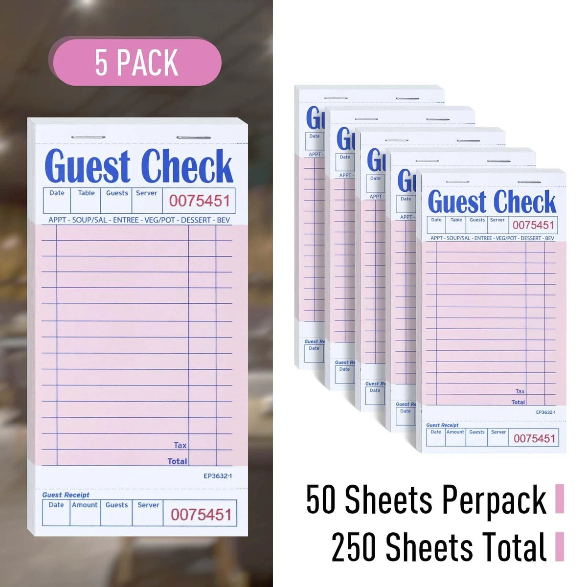 DGBDPACK Guest Check Pads for Servers - Thick Paper (6 6 Pack--Pink, Pink