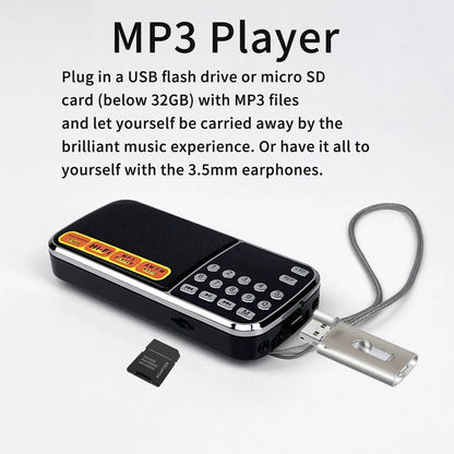 Portable Radio AM FM Digital Screen uses a rechargeable BL-5C lithium battery
