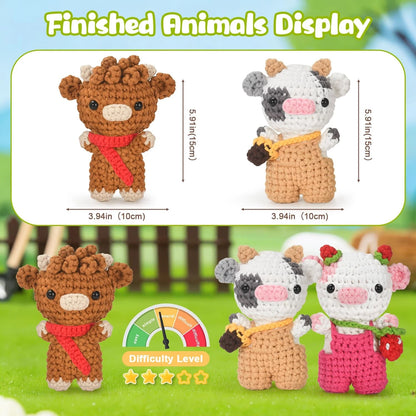 Zepiany Crochet Kit for Beginners 3 PCS Amigurumi Animal Cows cow kit